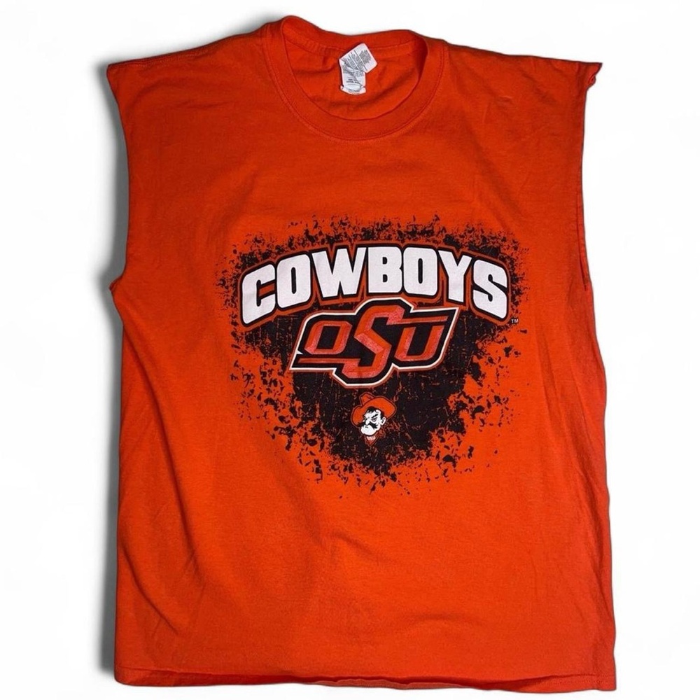 Oklahoma State Cowboys Tank Top Cutoff Shirt Mens Large Orange Black White